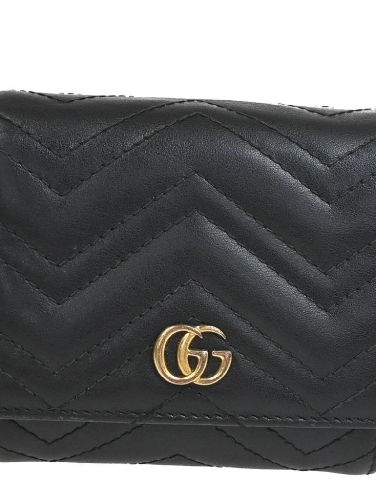 Gucci Gg Marmont Compact Bifold Wallet Purse Leather Black Ghw Italy 69yh976